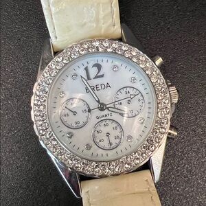 BREDA Crystal Bezel Quartz 9.25” Watch in Ivory